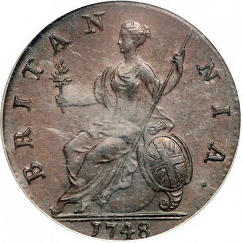 Halfpenny Reverse Image minted in UNITED KINGDOM in 1748 (1727-60 - George II)  - The Coin Database