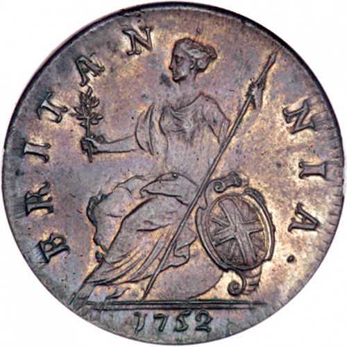 Halfpenny Reverse Image minted in UNITED KINGDOM in 1752 (1727-60 - George II)  - The Coin Database