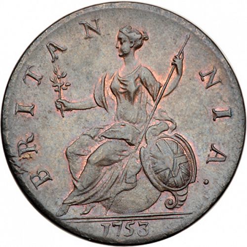 Halfpenny Reverse Image minted in UNITED KINGDOM in 1753 (1727-60 - George II)  - The Coin Database