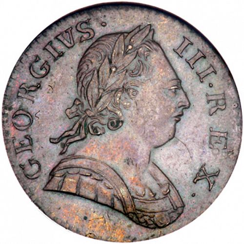Halfpenny Obverse Image minted in UNITED KINGDOM in 1774 (1760-20 - George III)  - The Coin Database