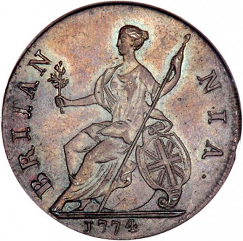 Halfpenny Reverse Image minted in UNITED KINGDOM in 1774 (1760-20 - George III)  - The Coin Database