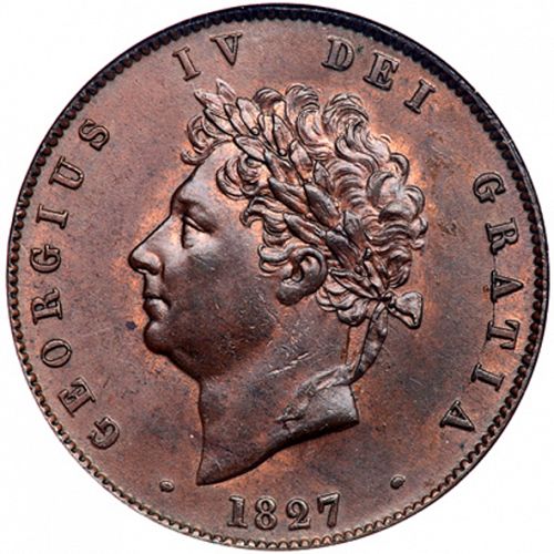 Halfpenny Obverse Image minted in UNITED KINGDOM in 1827 (1820-30 - George IV)  - The Coin Database
