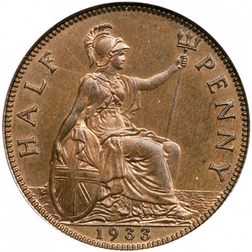 Halfpenny Reverse Image minted in UNITED KINGDOM in 1933 (1910-36  -  George V)  - The Coin Database