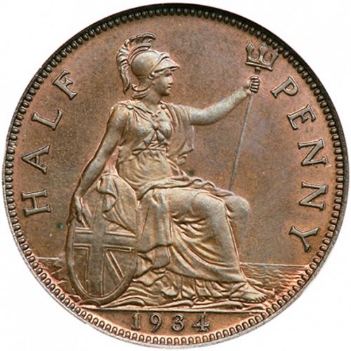 Halfpenny Reverse Image minted in UNITED KINGDOM in 1934 (1910-36  -  George V)  - The Coin Database