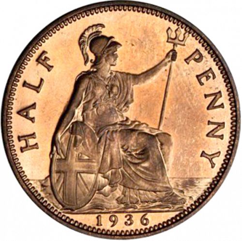 Halfpenny Reverse Image minted in UNITED KINGDOM in 1936 (1910-36  -  George V)  - The Coin Database