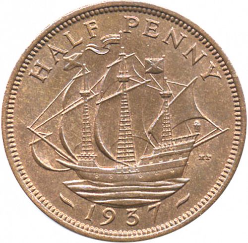 Halfpenny Reverse Image minted in UNITED KINGDOM in 1937 (1937-52 - George VI)  - The Coin Database