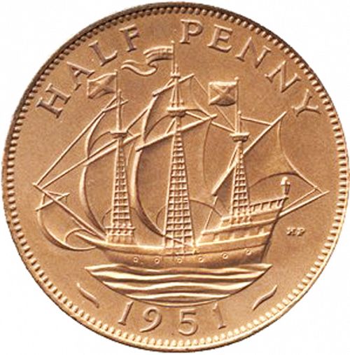 Halfpenny Reverse Image minted in UNITED KINGDOM in 1951 (1937-52 - George VI)  - The Coin Database