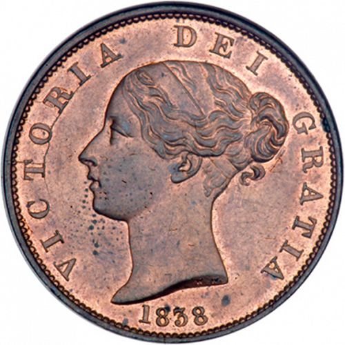 Halfpenny Obverse Image minted in UNITED KINGDOM in 1838 (1837-01  -  Victoria)  - The Coin Database