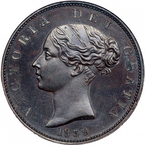 Halfpenny Obverse Image minted in UNITED KINGDOM in 1839 (1837-01  -  Victoria)  - The Coin Database