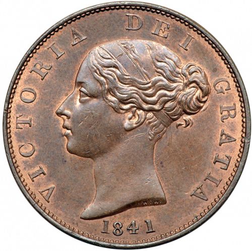 Halfpenny Obverse Image minted in UNITED KINGDOM in 1841 (1837-01  -  Victoria)  - The Coin Database
