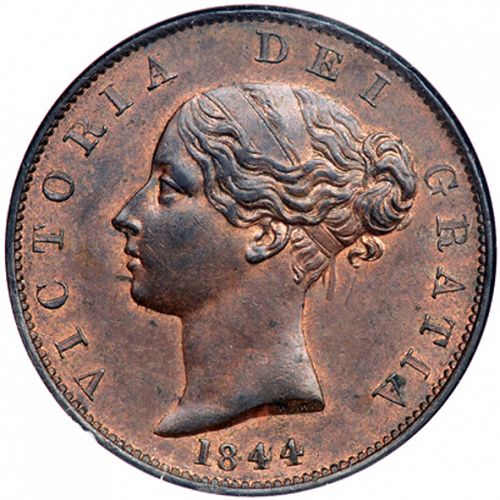 Halfpenny Obverse Image minted in UNITED KINGDOM in 1844 (1837-01  -  Victoria)  - The Coin Database