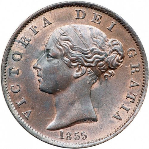 Halfpenny Obverse Image minted in UNITED KINGDOM in 1855 (1837-01  -  Victoria)  - The Coin Database