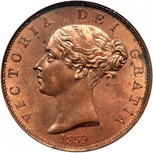 Halfpenny Obverse Image minted in UNITED KINGDOM in 1859 (1837-01  -  Victoria)  - The Coin Database