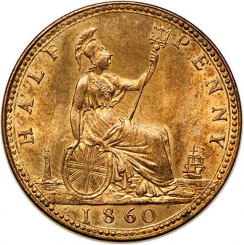 Halfpenny Reverse Image minted in UNITED KINGDOM in 1860 (1837-01  -  Victoria)  - The Coin Database