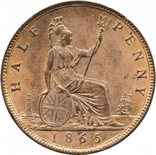 Halfpenny Reverse Image minted in UNITED KINGDOM in 1865 (1837-01  -  Victoria)  - The Coin Database