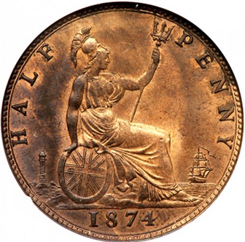 Halfpenny Reverse Image minted in UNITED KINGDOM in 1874 (1837-01  -  Victoria)  - The Coin Database