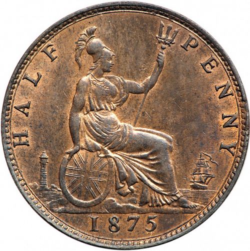 Halfpenny Reverse Image minted in UNITED KINGDOM in 1875 (1837-01  -  Victoria)  - The Coin Database