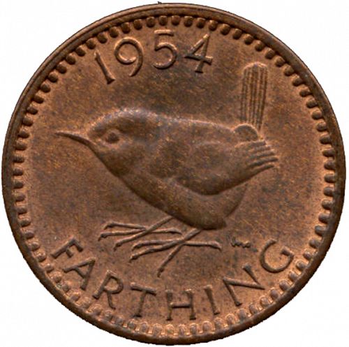 Farthing Reverse Image minted in UNITED KINGDOM in 1954 (1953-70  -  Elizabeth II)  - The Coin Database