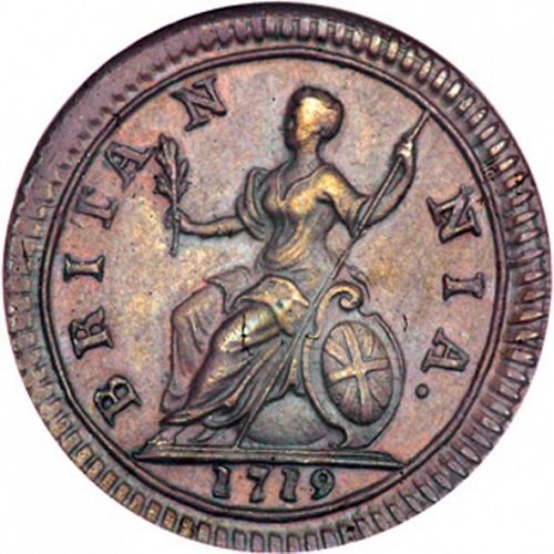 Farthing Reverse Image minted in UNITED KINGDOM in 1719 (1714-27 - George I)  - The Coin Database