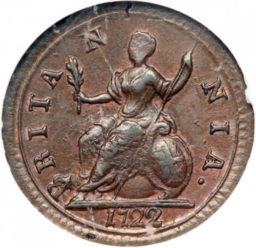 Farthing Reverse Image minted in UNITED KINGDOM in 1722 (1714-27 - George I)  - The Coin Database