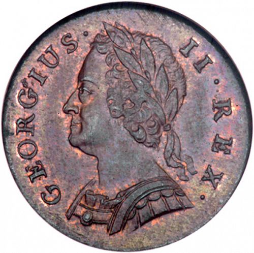 Farthing Obverse Image minted in UNITED KINGDOM in 1741 (1727-60 - George II)  - The Coin Database