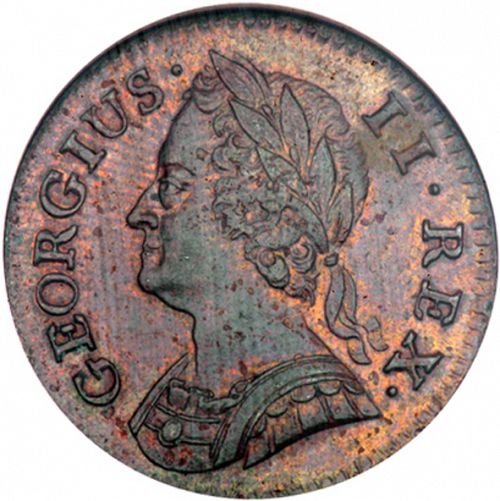 Farthing Obverse Image minted in UNITED KINGDOM in 1744 (1727-60 - George II)  - The Coin Database