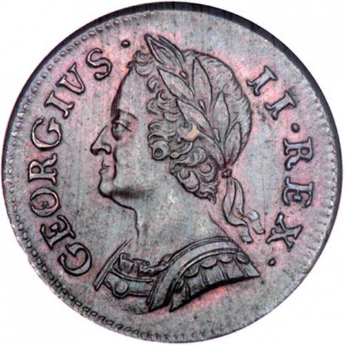 Farthing Obverse Image minted in UNITED KINGDOM in 1750 (1727-60 - George II)  - The Coin Database