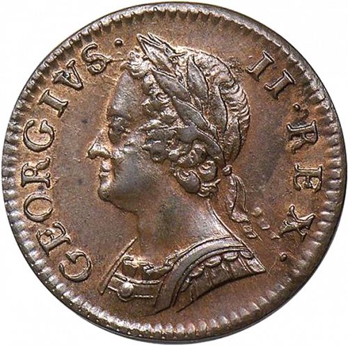 Farthing Obverse Image minted in UNITED KINGDOM in 1754 (1727-60 - George II)  - The Coin Database