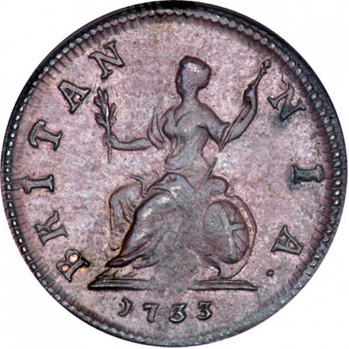 Farthing Reverse Image minted in UNITED KINGDOM in 1733 (1727-60 - George II)  - The Coin Database