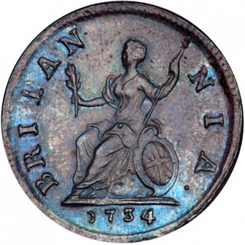 Farthing Reverse Image minted in UNITED KINGDOM in 1734 (1727-60 - George II)  - The Coin Database