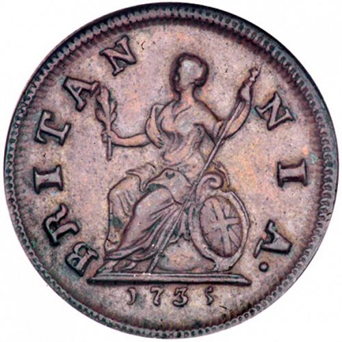Farthing Reverse Image minted in UNITED KINGDOM in 1735 (1727-60 - George II)  - The Coin Database