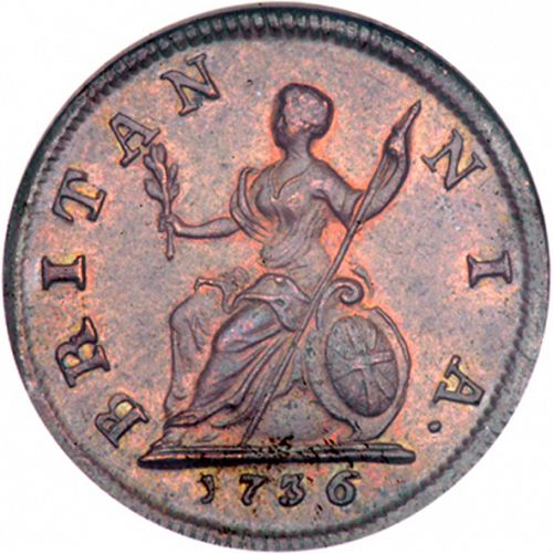 Farthing Reverse Image minted in UNITED KINGDOM in 1736 (1727-60 - George II)  - The Coin Database