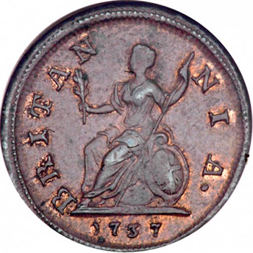 Farthing Reverse Image minted in UNITED KINGDOM in 1737 (1727-60 - George II)  - The Coin Database