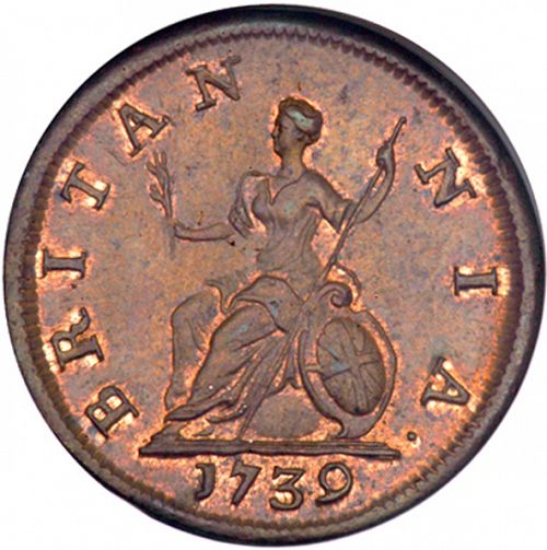 Farthing Reverse Image minted in UNITED KINGDOM in 1739 (1727-60 - George II)  - The Coin Database