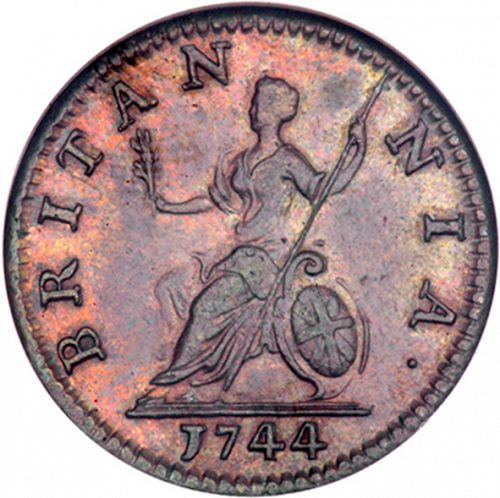 Farthing Reverse Image minted in UNITED KINGDOM in 1744 (1727-60 - George II)  - The Coin Database