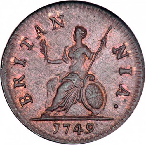 Farthing Reverse Image minted in UNITED KINGDOM in 1749 (1727-60 - George II)  - The Coin Database