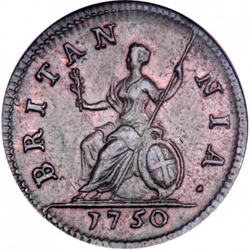 Farthing Reverse Image minted in UNITED KINGDOM in 1750 (1727-60 - George II)  - The Coin Database
