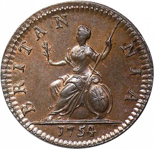 Farthing Reverse Image minted in UNITED KINGDOM in 1754 (1727-60 - George II)  - The Coin Database
