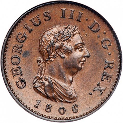 Farthing Obverse Image minted in UNITED KINGDOM in 1806 (1760-20 - George III)  - The Coin Database