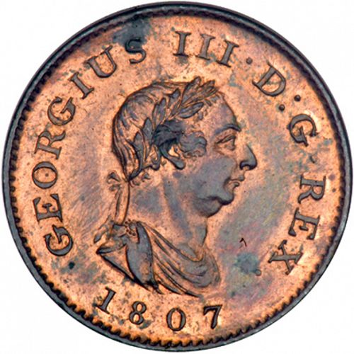 Farthing Obverse Image minted in UNITED KINGDOM in 1807 (1760-20 - George III)  - The Coin Database