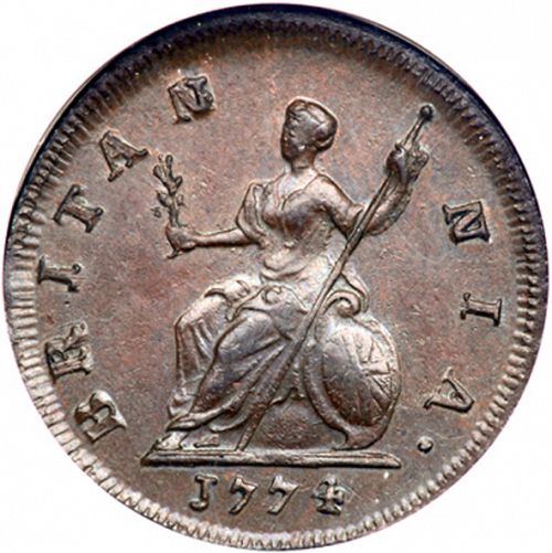 Farthing Reverse Image minted in UNITED KINGDOM in 1774 (1760-20 - George III)  - The Coin Database