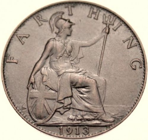 Farthing Reverse Image minted in UNITED KINGDOM in 1913 (1910-36  -  George V)  - The Coin Database