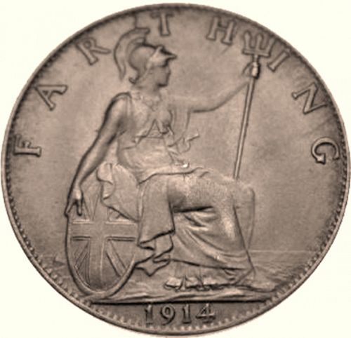 Farthing Reverse Image minted in UNITED KINGDOM in 1914 (1910-36  -  George V)  - The Coin Database
