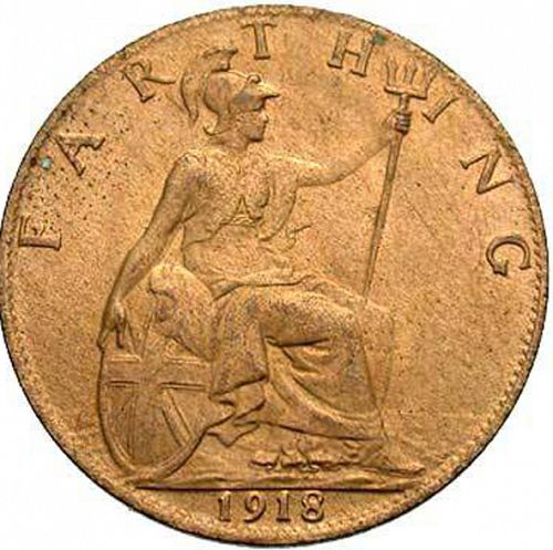 Farthing Reverse Image minted in UNITED KINGDOM in 1918 (1910-36  -  George V)  - The Coin Database