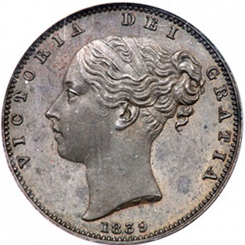 Farthing Obverse Image minted in UNITED KINGDOM in 1839 (1837-01  -  Victoria)  - The Coin Database