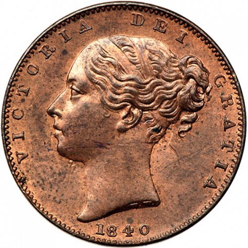 Farthing Obverse Image minted in UNITED KINGDOM in 1840 (1837-01  -  Victoria)  - The Coin Database