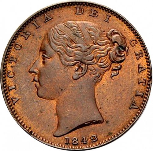 Farthing Obverse Image minted in UNITED KINGDOM in 1842 (1837-01  -  Victoria)  - The Coin Database