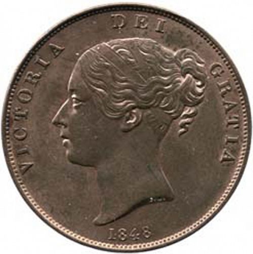 Farthing Obverse Image minted in UNITED KINGDOM in 1848 (1837-01  -  Victoria)  - The Coin Database