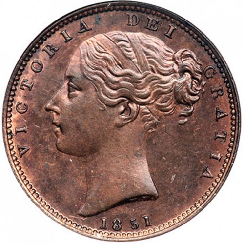 Farthing Obverse Image minted in UNITED KINGDOM in 1851 (1837-01  -  Victoria)  - The Coin Database
