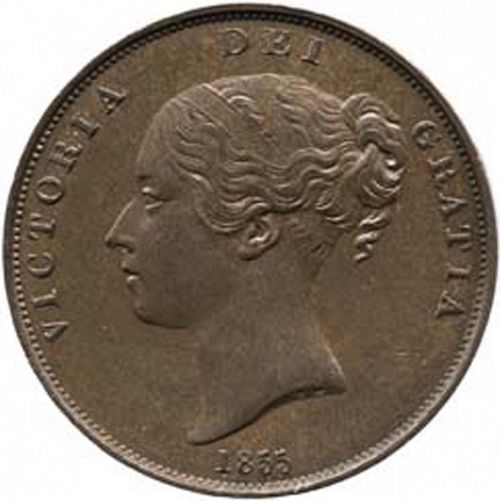 Farthing Obverse Image minted in UNITED KINGDOM in 1855 (1837-01  -  Victoria)  - The Coin Database